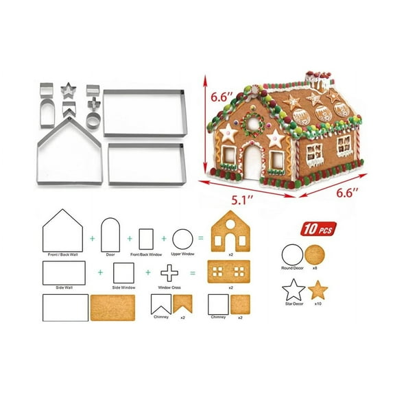 Gingerbread House Cookie Cutter Set - Gingerbread House，3D House Cookie Cutters Kit for Holiday, Winter, Christmas & Gingerbread House Kit for Kids , Gift Package (10Pcs Christmas Cookie Cutters)