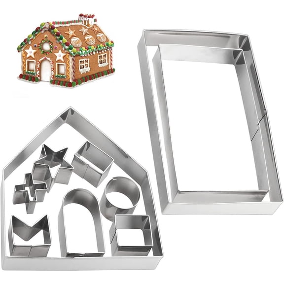Gingerbread House Cookie Set - Christmas Cookie Cutters - 10 count Gingerbread House Kit for Christmas, Halloween, Holiday, Winter ( Package)