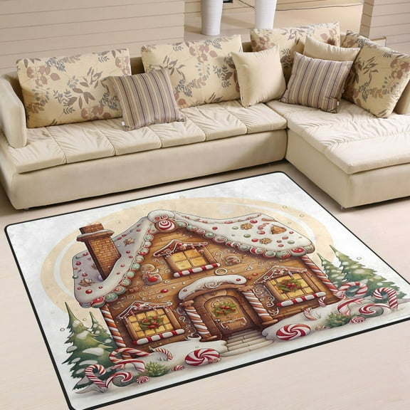 Gingerbread House Cookies Trees Area Rug Washable 80 x 58 Floor Carpet Mat Non Slip for Bedroom Living Room Home Decor