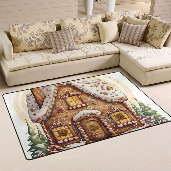 Gingerbread House Cookies Trees Area Rug Washable Floor Carpet Mat 60 x 39 inch for Bedroom Living Room Kids Room Home Decor