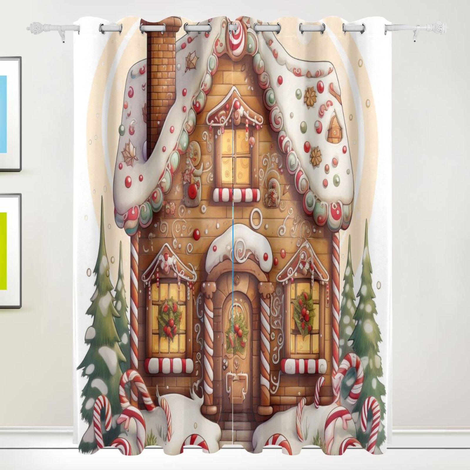 Gingerbread House Cookies Trees Black Out Curtains 84 Inch Length Curtains for Sliding Glass Doors Bedroom Living Room 2 Pack