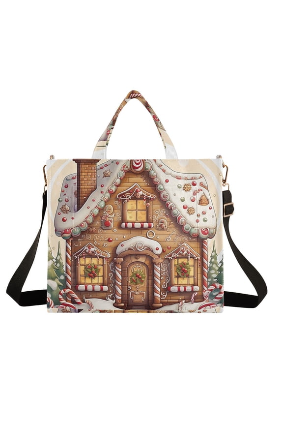 Gingerbread House Cookies Trees Corduroy Tote Bag Handbag Large Messenger Bag Shoulder Crossbody Zipper Bag Purse