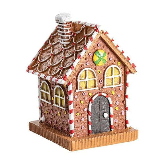 Gingerbread House Decoration, Glowing LED Christmas Gingerbread House Figurine, Christmas Home Living Room Atmosphere Arrangement Tabletop Resin Decoration