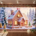 thumbnail image 1 of Gingerbread House Design Christmas Banner Snowy Winter Xmas Backdrop Festive Ornaments Candy Cane Accents Holiday Background for Christmas Party Winter Celebration Indoor Display, 1 of 9