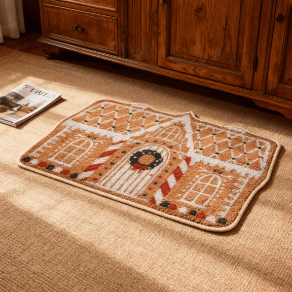 Gingerbread House Doormat – Christmas Decor, Durable Natural Fibers, Scraping Dirt and Mud, Easy to Clean, Perfect for Entryways and Outdoor Use