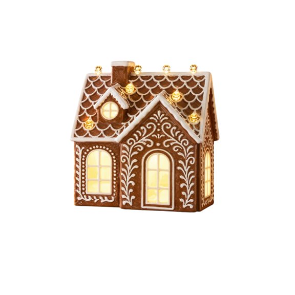 Gingerbread House Figurine, Resin Embossed White Icing Gingerbread House, Christmas Tabletop Holiday Home Decoration Ornament