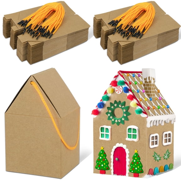 Gingerbread House Gift Boxes 50 Pack with Twines for Christmas Treats