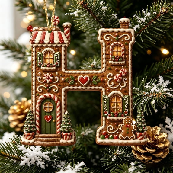 Gingerbread House Letter Christmas Ornament 3.15in Personalized Acrylic Xmas Tree Hanging Pendant DIY Custom 26 Alphabet Keepsake for Home Holiday Decor Gifts for Family Friends
