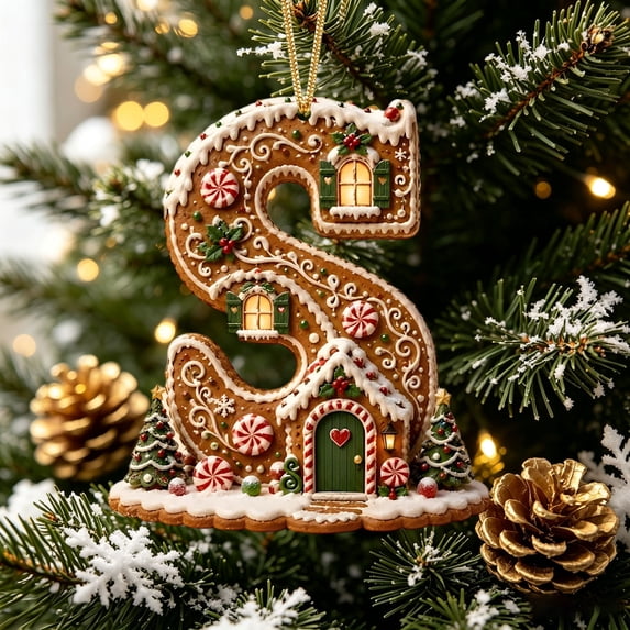Gingerbread House Letter Christmas Ornament 3.15in Personalized Acrylic Xmas Tree Hanging Pendant DIY Custom 26 Alphabet Keepsake for Home Holiday Decor Gifts for Family Friends