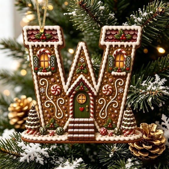 Gingerbread House Letter Christmas Ornament 3.15in Personalized Acrylic Xmas Tree Hanging Pendant DIY Custom 26 Alphabet Keepsake for Home Holiday Decor Gifts for Family Friends