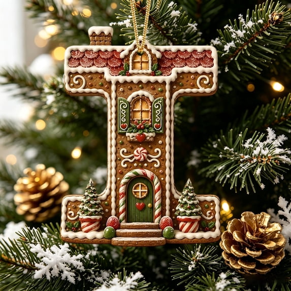 Gingerbread House Letter Christmas Ornament 3.15in Personalized Acrylic Xmas Tree Hanging Pendant DIY Custom 26 Alphabet Keepsake for Home Holiday Decor Gifts for Family Friends