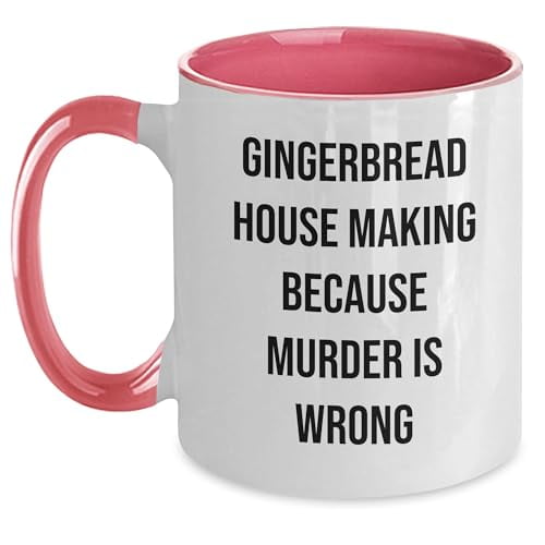 Gingerbread House Making Fun, Two Tone Coffee Mug for Valentine's Day Unique Gifts from Friends to Gingerbread House Making Enthusiasts