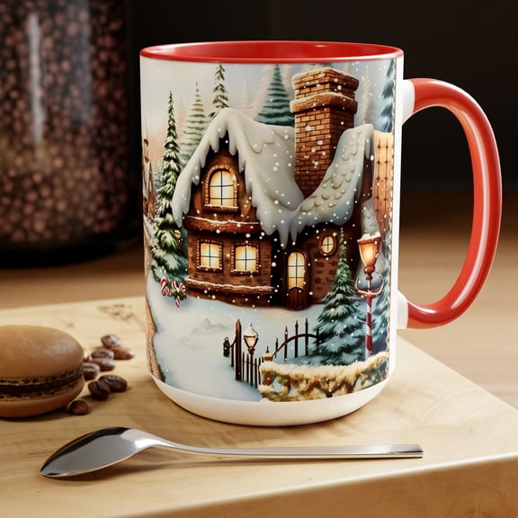 Gingerbread House Mug: 15oz Ceramic Holiday Coffee Cup