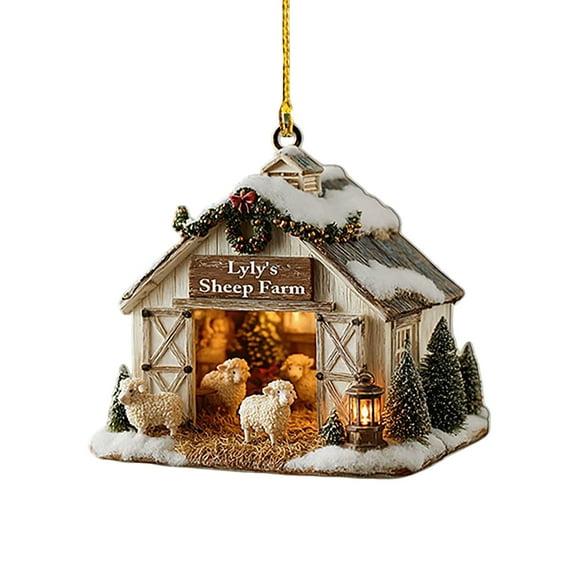 Gingerbread House Ornaments for Christmas Tree,Christmas Tree Hanging Decoration,Christmas Decorations Indoor Farmhouse,Chicken Farm Ornaments,Wooden Chicken Coop Christmas Ornament