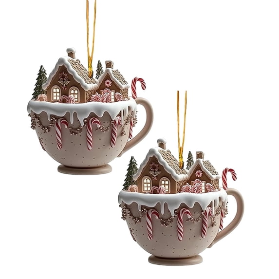 Gingerbread House Ornaments for Christmas Tree Gingerbread Christmas Decor With Rope Xmas 2D Acrylic Mug Hanging Rustic Farmhouse Ornaments for Tree Holiday Party New Year Home Decorations