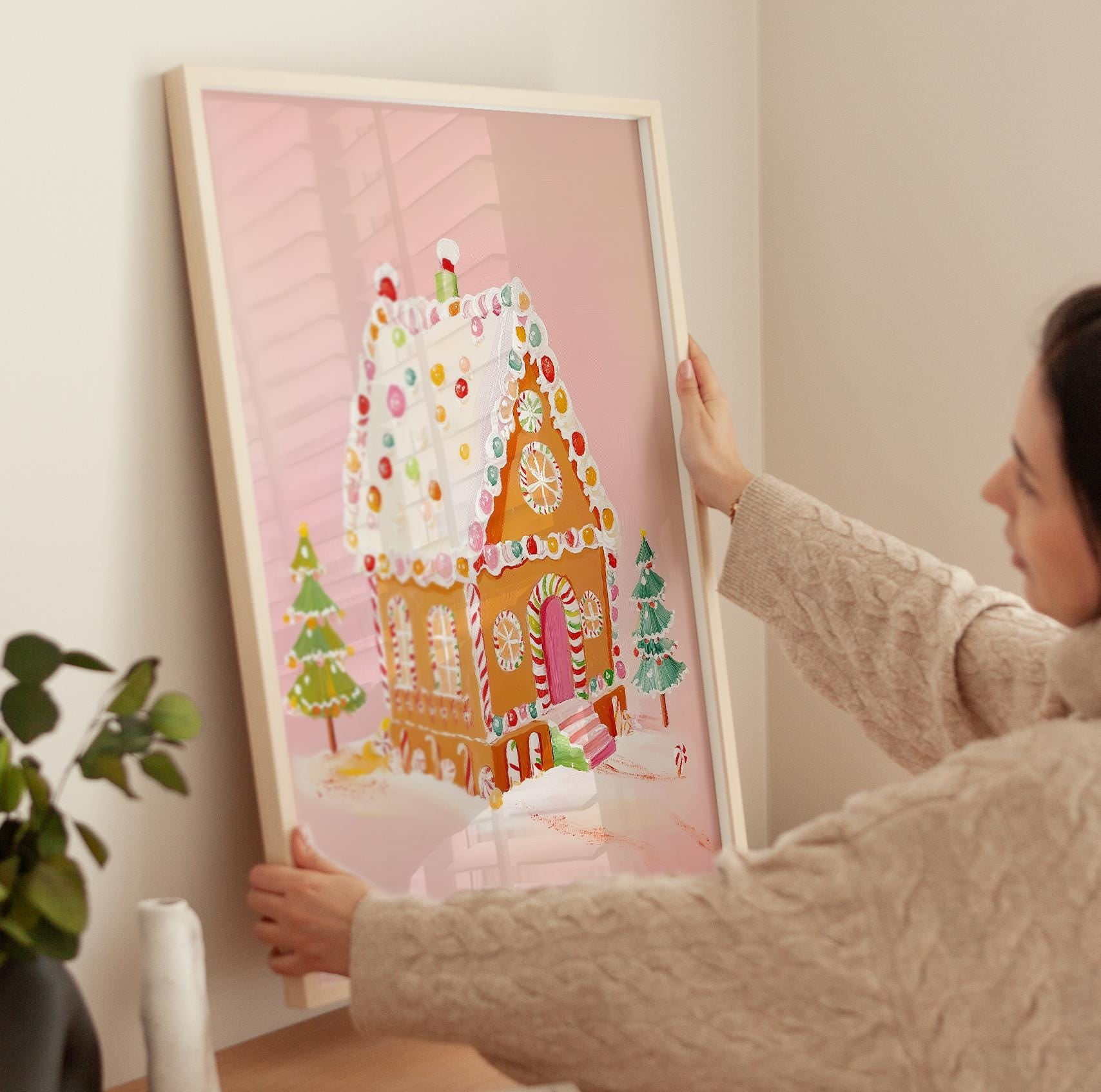 Gingerbread House Poster Pastel Bakery Art Warm Present Vintage