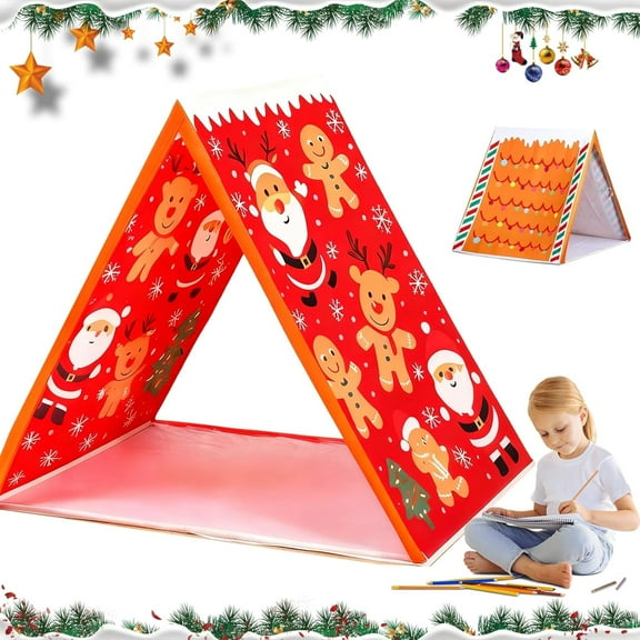 Gingerbread House Tent, Fun Christmas Gingerbread House Play Tent, Brown Christmas Sleepover Tents, Lightweight Detachable and Small Size for Kids Home Indoor Xmas Holiday Party(01,2pcs)