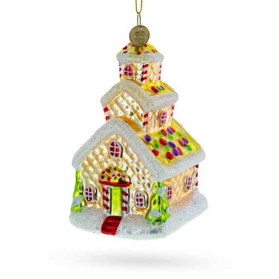 Gingerbread House with Candy Canes Glass Christmas Ornament