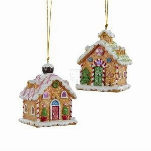 Gingerbread House with Color Changing LED Light Ornaments (2 Assorted)