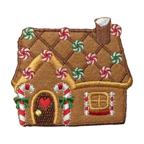 Gingerbread House with Peppermint Candy Christmas Cookie Embroidered Iron on Patch 1