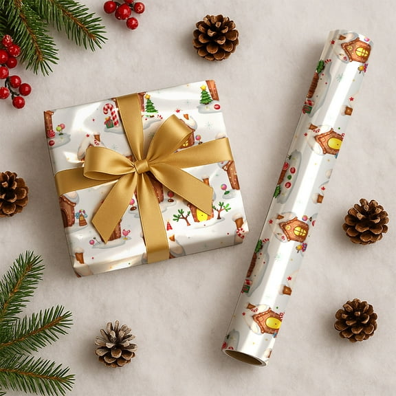 Gingerbread Icon Pattern Christmas Wrapping Paper Rolls, Gingerbread Icon Pattern Holiday Gift Wrapping Paper Merry Christmas
