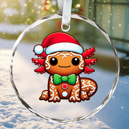 Gingerbread Man Axolotl Ornament, Crystal Glass Ornament