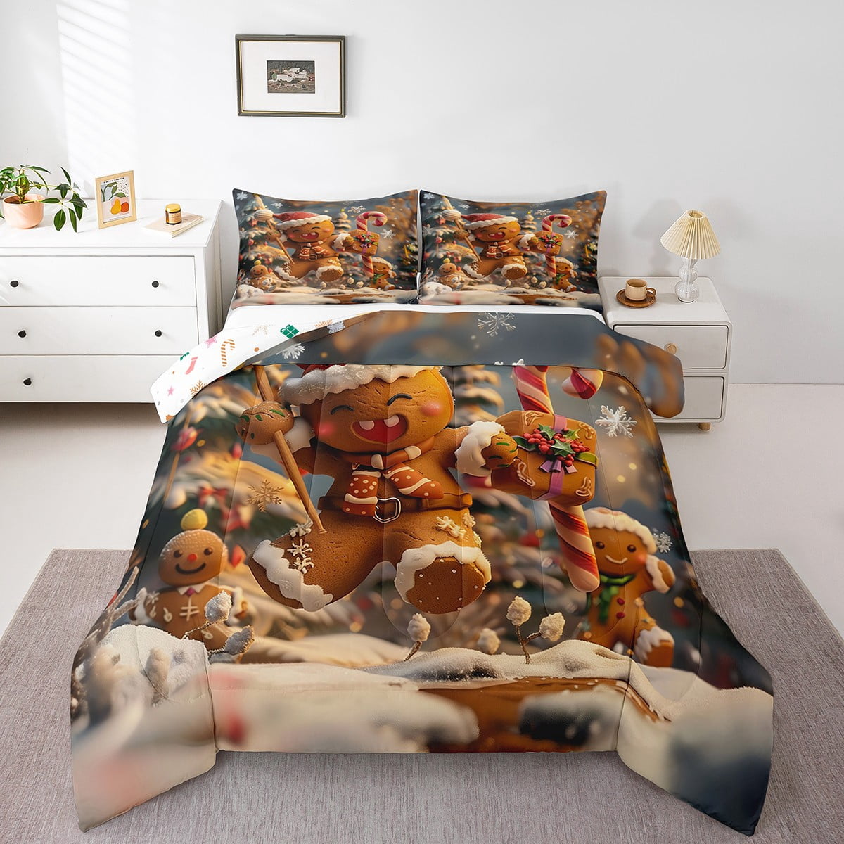 Gingerbread Man Bedding Set Cute Christmas Candy Cookie Down Comforter ...