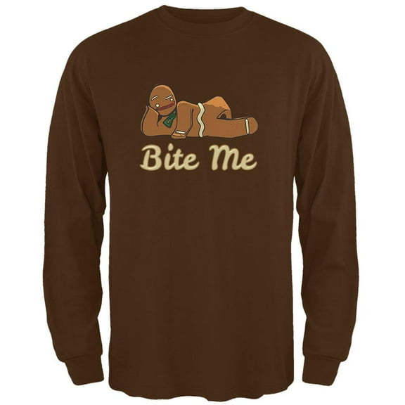 Gingerbread Man Bite Me Brown Adult Long Sleeve T-Shirt - Small