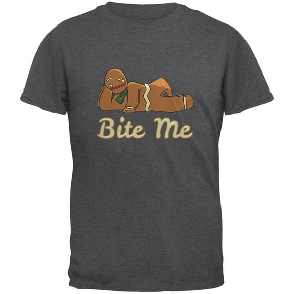 Gingerbread Man Bite Me Dark Heather Adult T-Shirt - Medium
