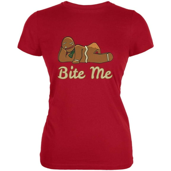 Gingerbread Man Bite Me Red Juniors Soft T-Shirt - Small