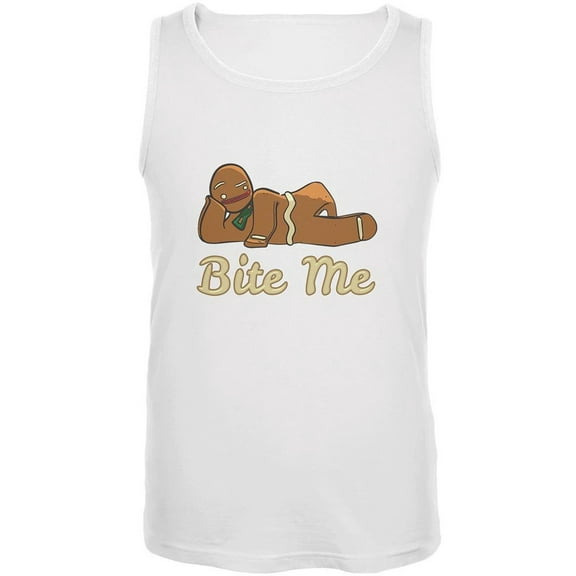 Gingerbread Man Bite Me White Adult Tank Top - Small