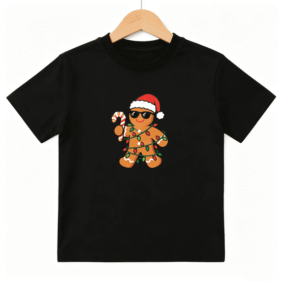 Gingerbread Man Boys Graphic Tee, Funny Christmas Santa Candy Cane 100% Cotton Kids Short Sleeve T-Shirt