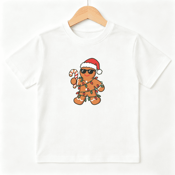 Gingerbread Man Boys Graphic Tee, Funny Christmas Santa Candy Cane 100% Cotton Kids Short Sleeve T-Shirt