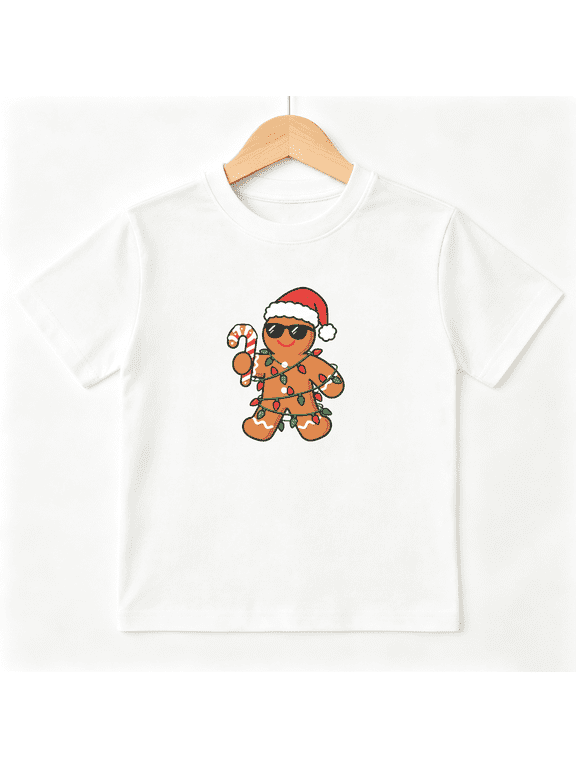 Gingerbread Man Boys Graphic Tee, Funny Christmas Santa Candy Cane 100% Cotton Kids Short Sleeve T-Shirt