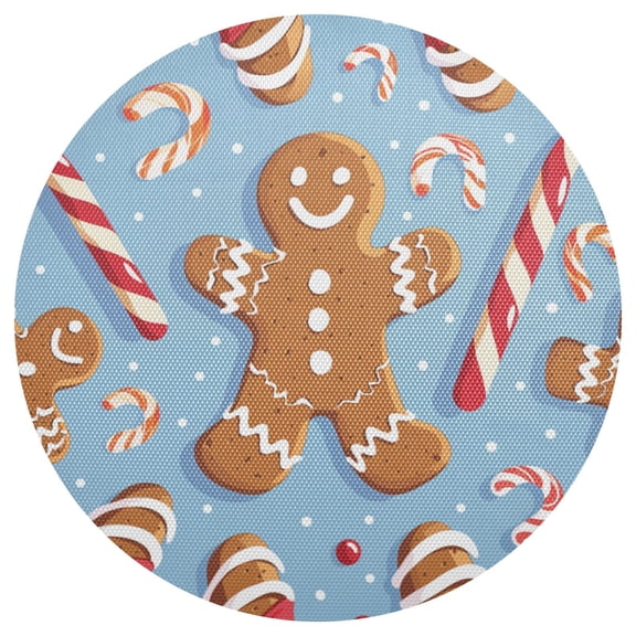 Gingerbread Man Candy Canes Cartoon Christmas PVC Round Grid Placemat Table Mat 1 Pc 15.4" x 15.4"