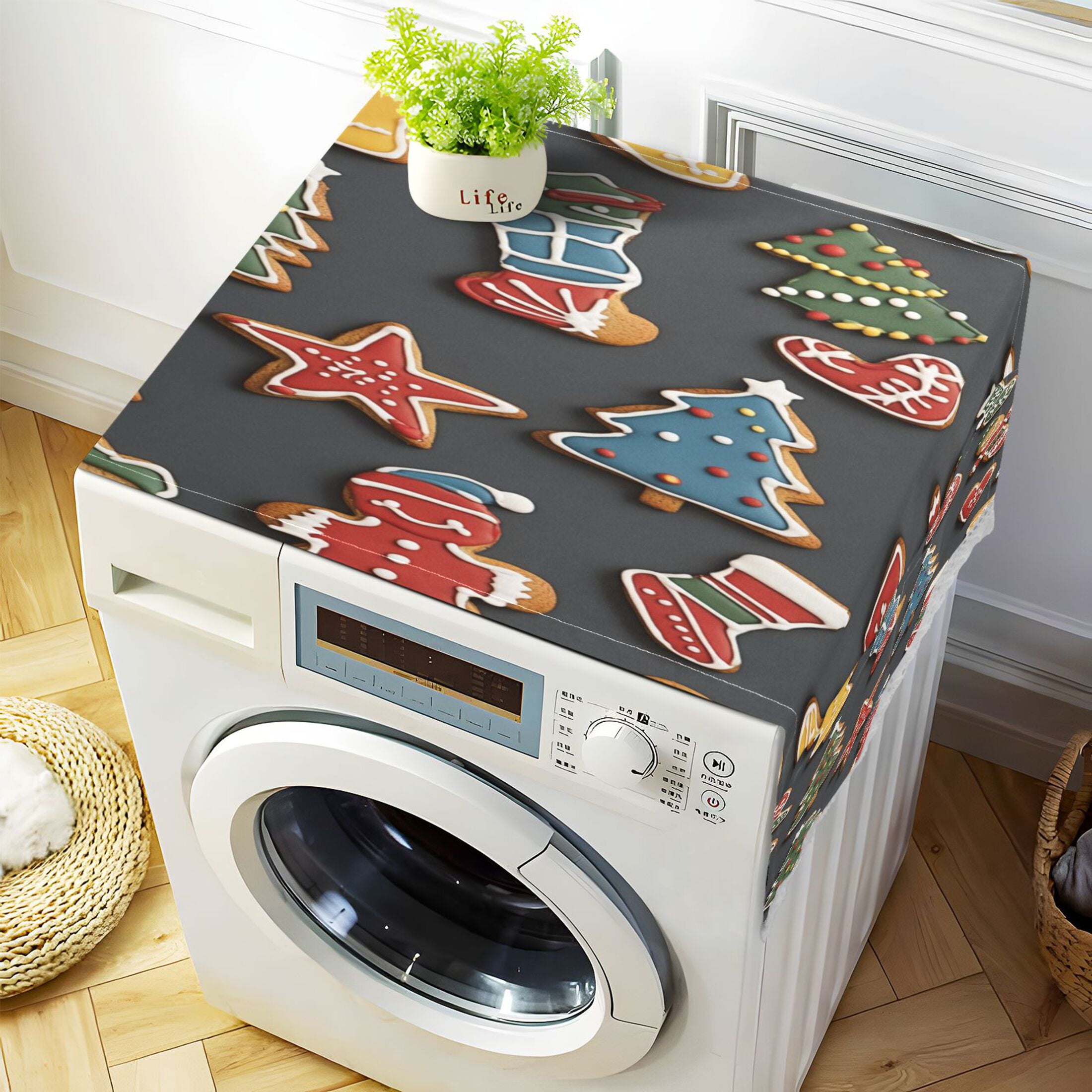 Gingerbread Man and CandyWasher and Dryer Covers Dust-Proof and Oil Resistant Fridge Cover with 4 Storage Pockets Washing Machine Top Cover for Laundry Kitchen Home 51.2 x 22 In