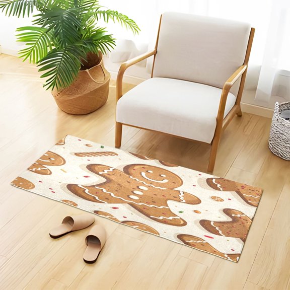 Gingerbread Man Cartoon Christmas Plush Carpet Non Slip Runner Rug Absorbent Bath Mat 39" x 20"