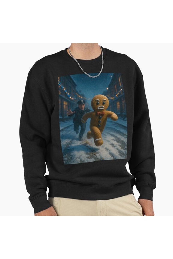 Gingerbread Man Chase Christmas Holiday Graphic Unisex Sweatshirt Funny Retro Art G17035, Up to Size 5XL