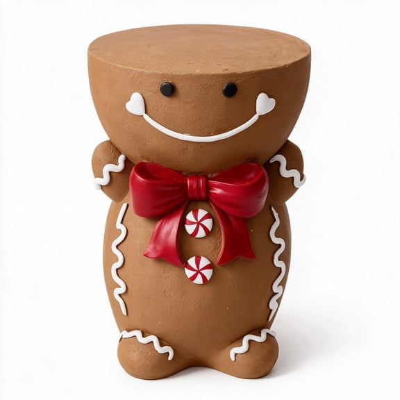 Gingerbread Man Christmas Accent Table, Resin Holiday Side Table with Top Hat Design, Decorative Christmas Furniture for Living Room, Entryway and Home