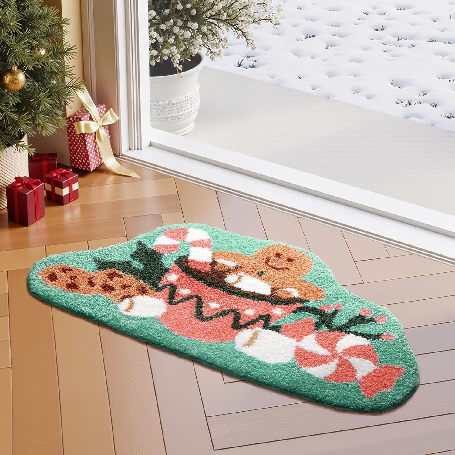 Round Gingerbread Rug Gingerbread Man Christmas Area Rug, 39x20 Inch Soft Tufted Non-Slip Mat ...