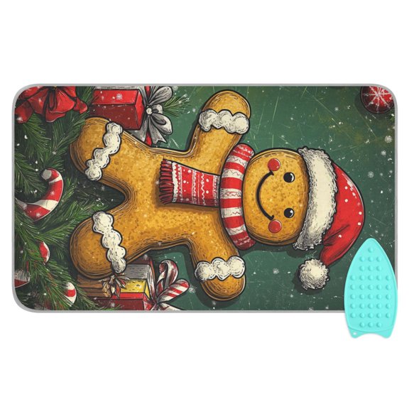 Gingerbread Man Christmas Card Ironing Mat Blanket for Table Top Travel Portable Ironing Board Pad 47.2x27.6 Inch