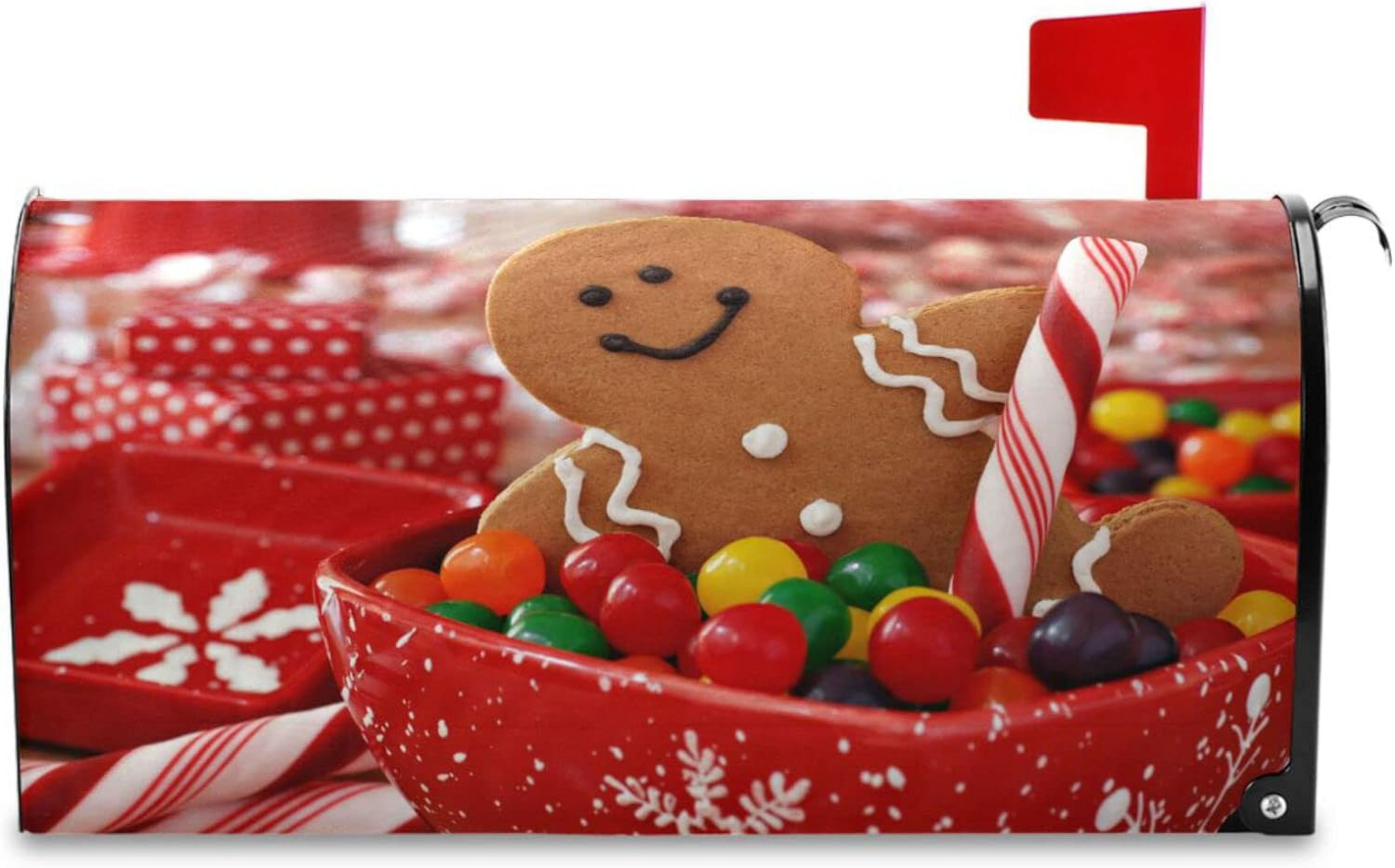 Gingerbread Man Christmas Mailbox Cover Xmas Winter Mailbox Covers Magnetic Large Oversized 21"X25.5" Mailbox Wraps Post Letter Box Cover Garden Decorations
