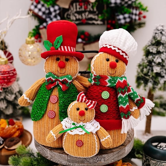 Gingerbread Man Christmas Plush Doll Sets, 3Pcs Handmade Boy Girl Stuffed Animal Toys,Christmas Decorations Indoor Home Decor
