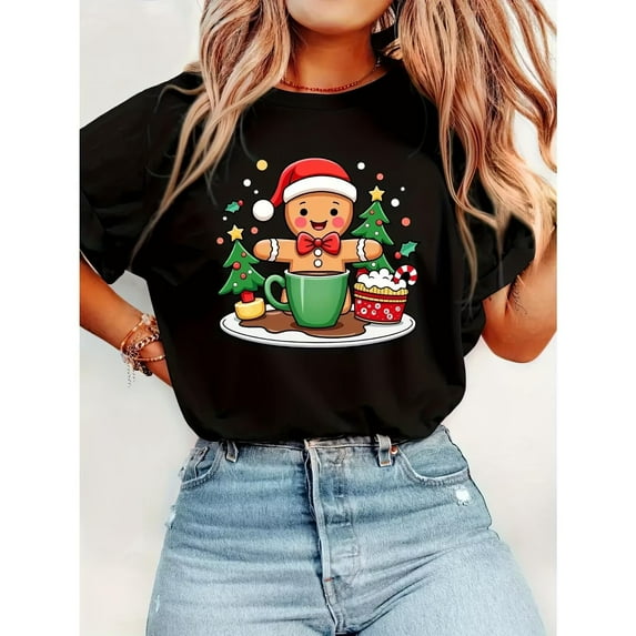 Gingerbread Man Christmas Shirt Women's Festive Holiday Graphic Tee