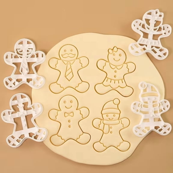 Gingerbread Man Cookie Cutters 4-Piece Set for Holiday Baking with Smiling Faces