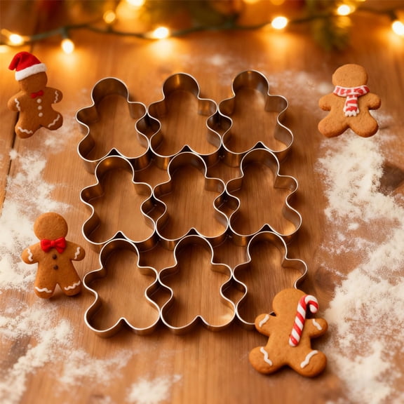 Gingerbread Man Cookie Cutters 9 Cavity Stainless Steel Baking Mold for Biscuits And Fondant Easy to Clean Baking Tool for Home Baking And Festive Occasions