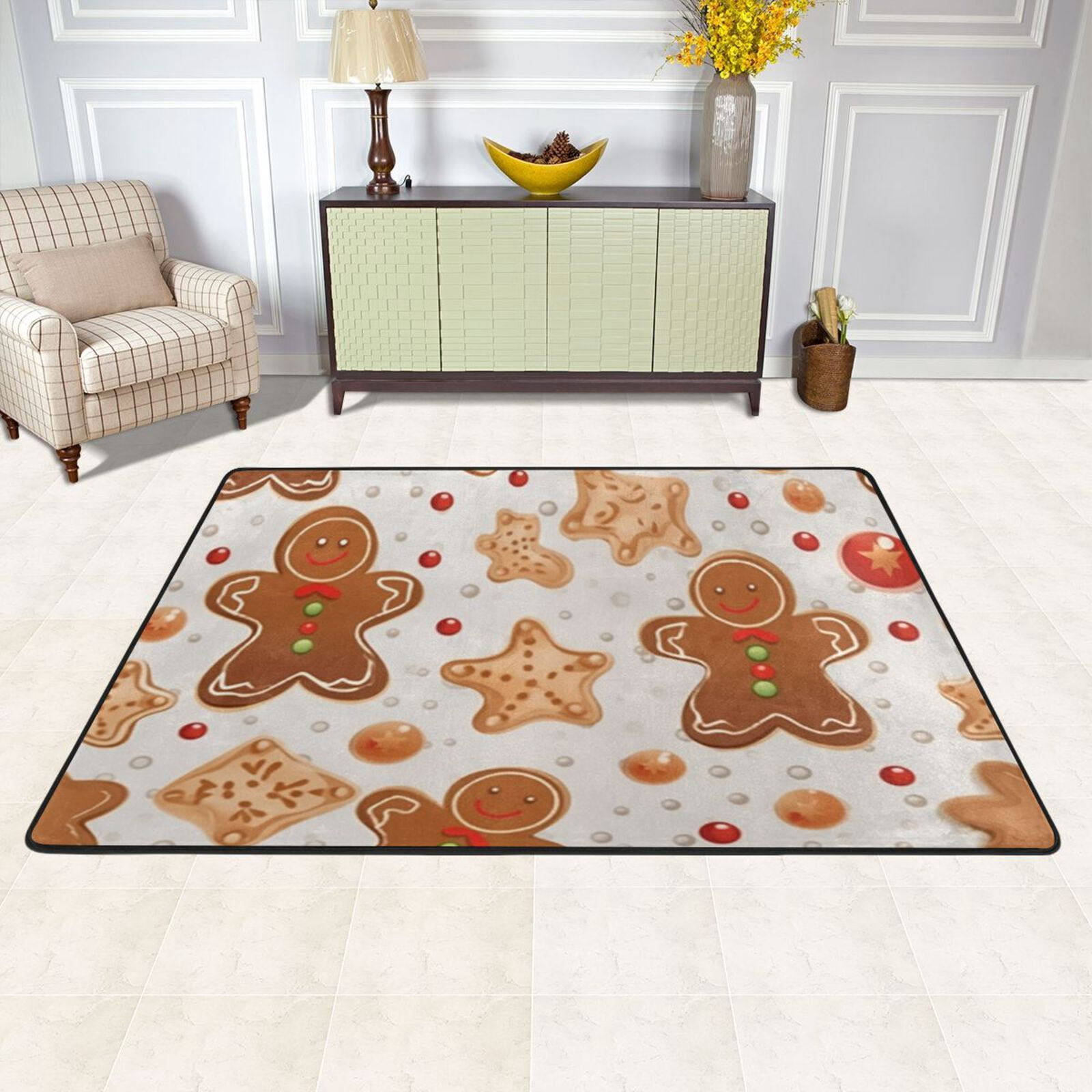 Gingerbread Man Cookies Area Rug Washable 72 x 48 Floor Carpet Mat Non ...