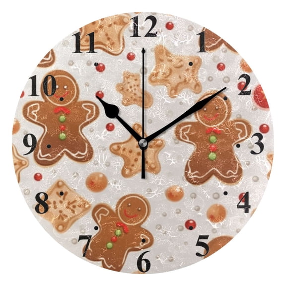Gingerbread Man Cookies Black 10 inch Wall Clocks Non Ticking Easy to Read Battery Decorative for Home Bathroom Kitchen Bedroom Living Room