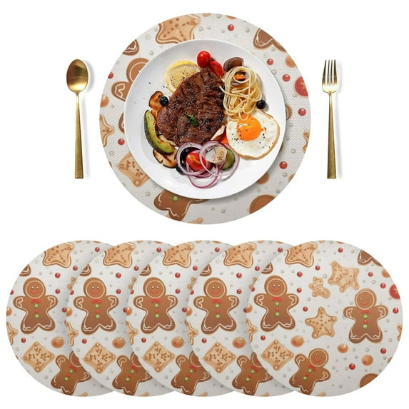 Gingerbread Man Cookies Black Round Placemats Plate Mats 15 Inch Non-Slip Heat Resistant Washable PVC Set Indoor for Kitchen Dining Table 1PC