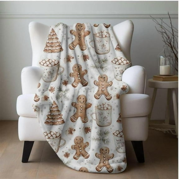 Gingerbread Man Cookies Blanket Boho Christmas Home Decor Neutral Gingerbread Holiday Hot Cocoa Decor Christmas Gift Ideas for Family Friend